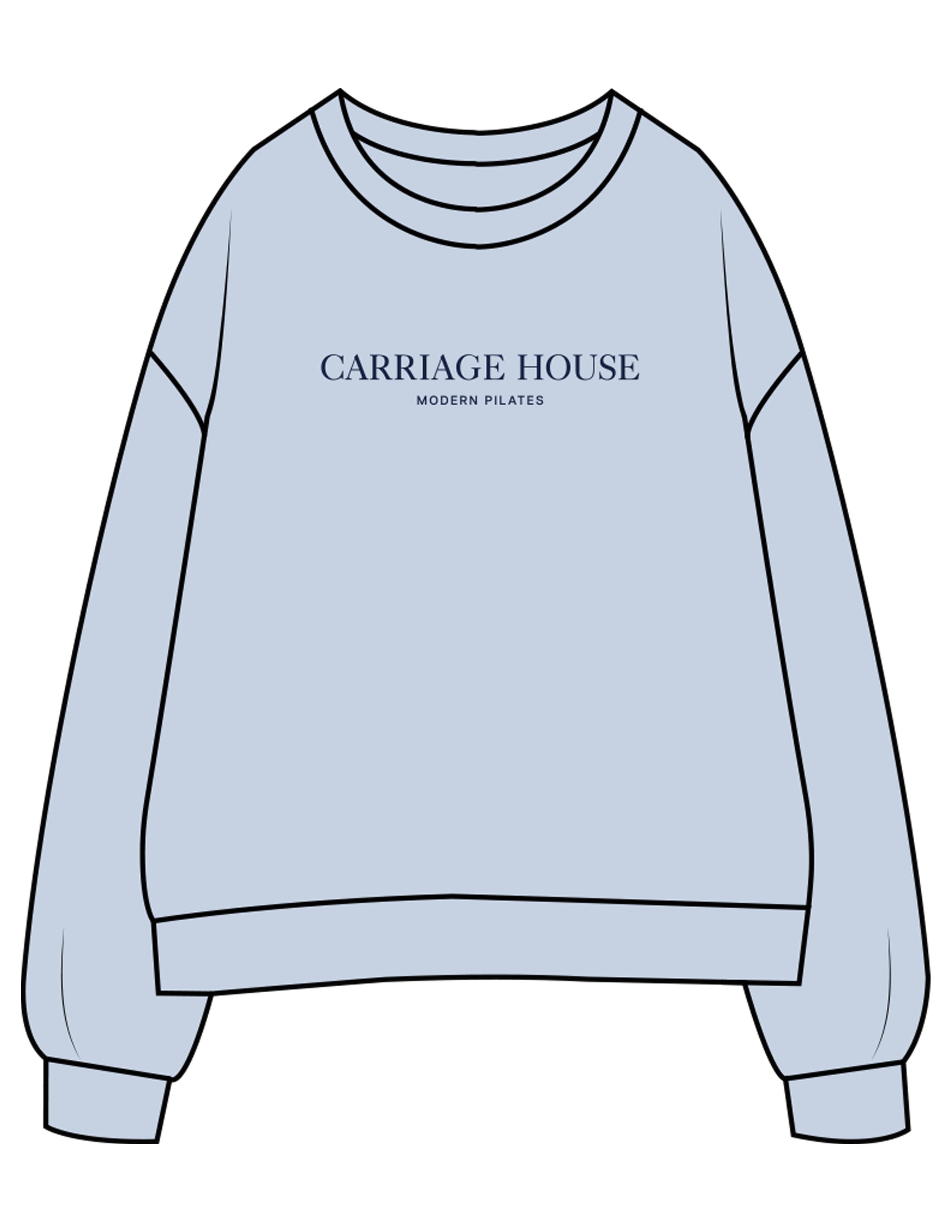 The Womens Crewneck - Powder - Carriage House - Center Chest Stacked - Printed - Navy