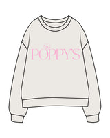 The Womens Crewneck - Bone - Poppys Pilates - Center Chest & Back Center Neckline - Printed - Pink