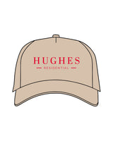 The 5 Panel Trucker Hat - Sand - Hughes Residential - Center Crown Stacked - Embroidered - Red