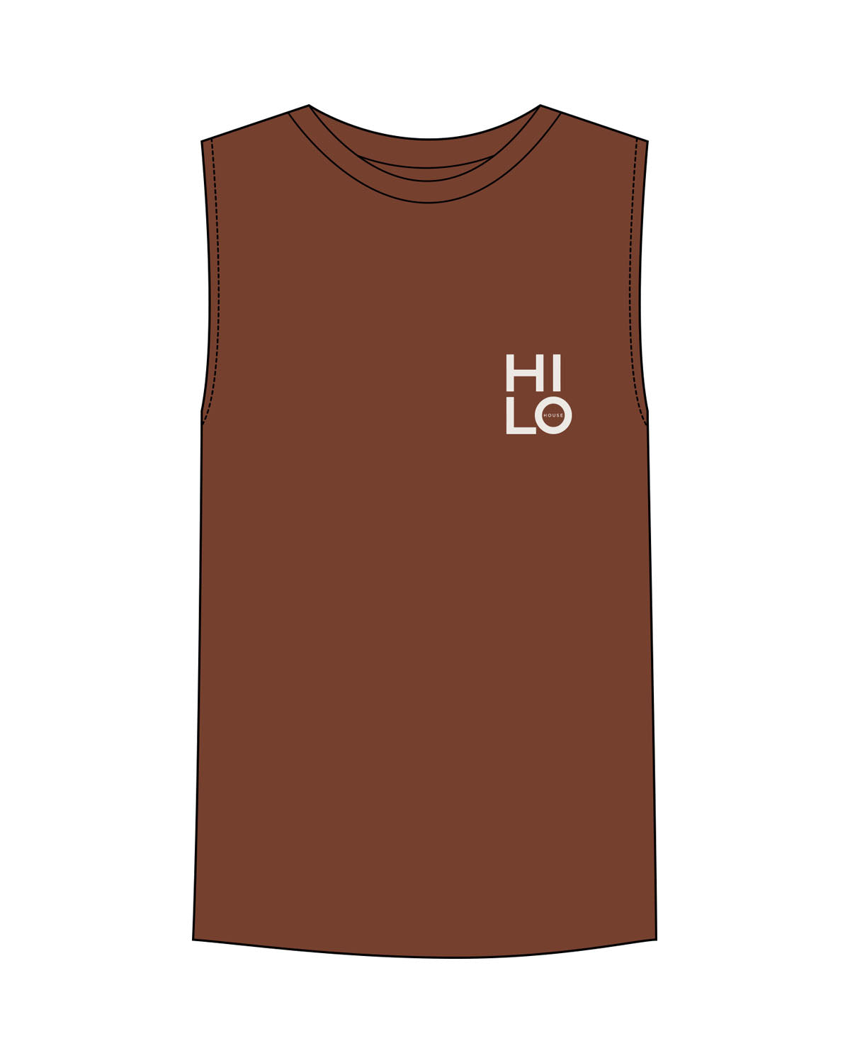 The Mens Tank - Cinnamon - HiLo - Left Chest Stacked - Printed - Bone