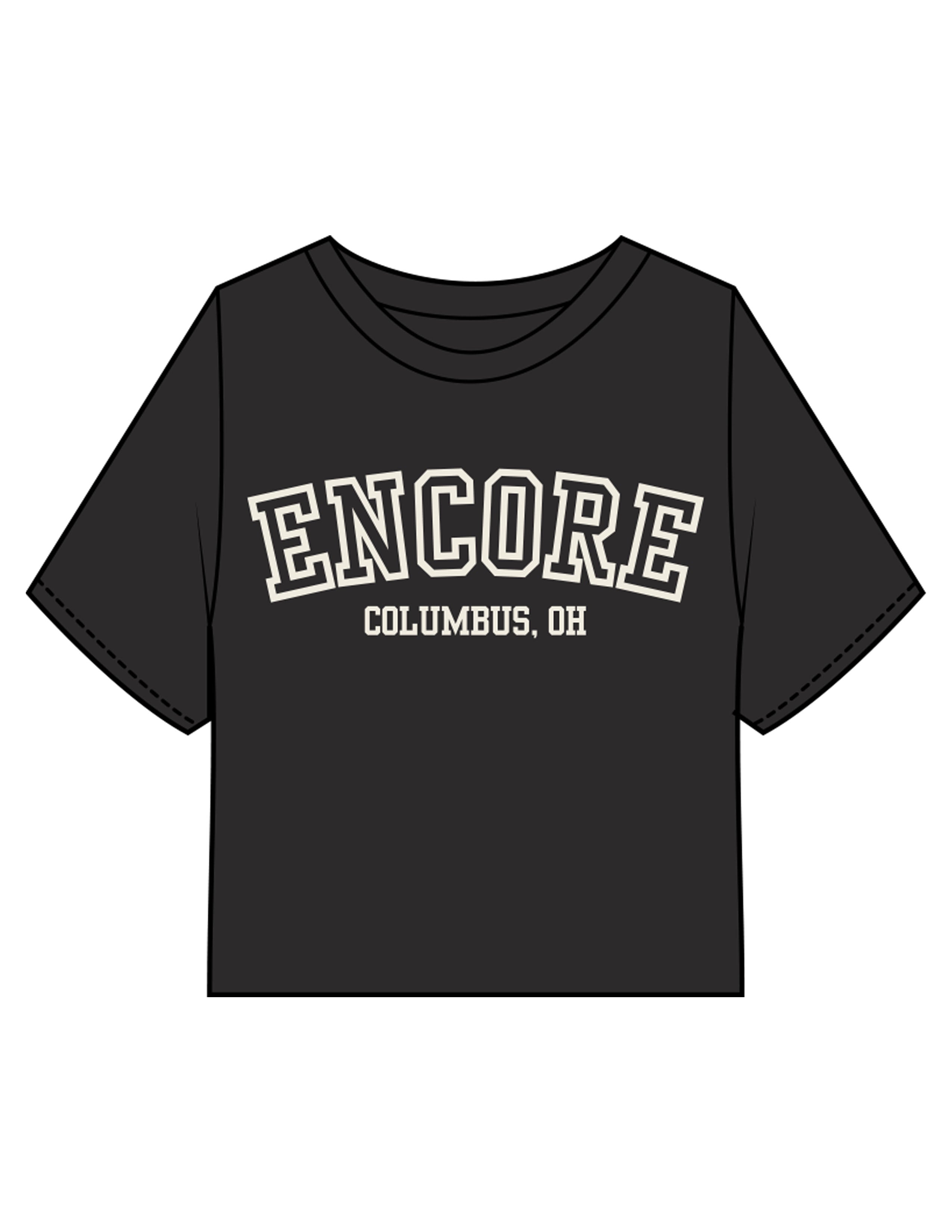 The Heavyweight Crop Tee - Washed Black - enCore Pilates - Center Chest Stacked - Printed - Off White