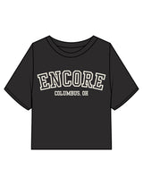 The Heavyweight Crop Tee - Washed Black - enCore Pilates - Center Chest Stacked - Printed - Off White