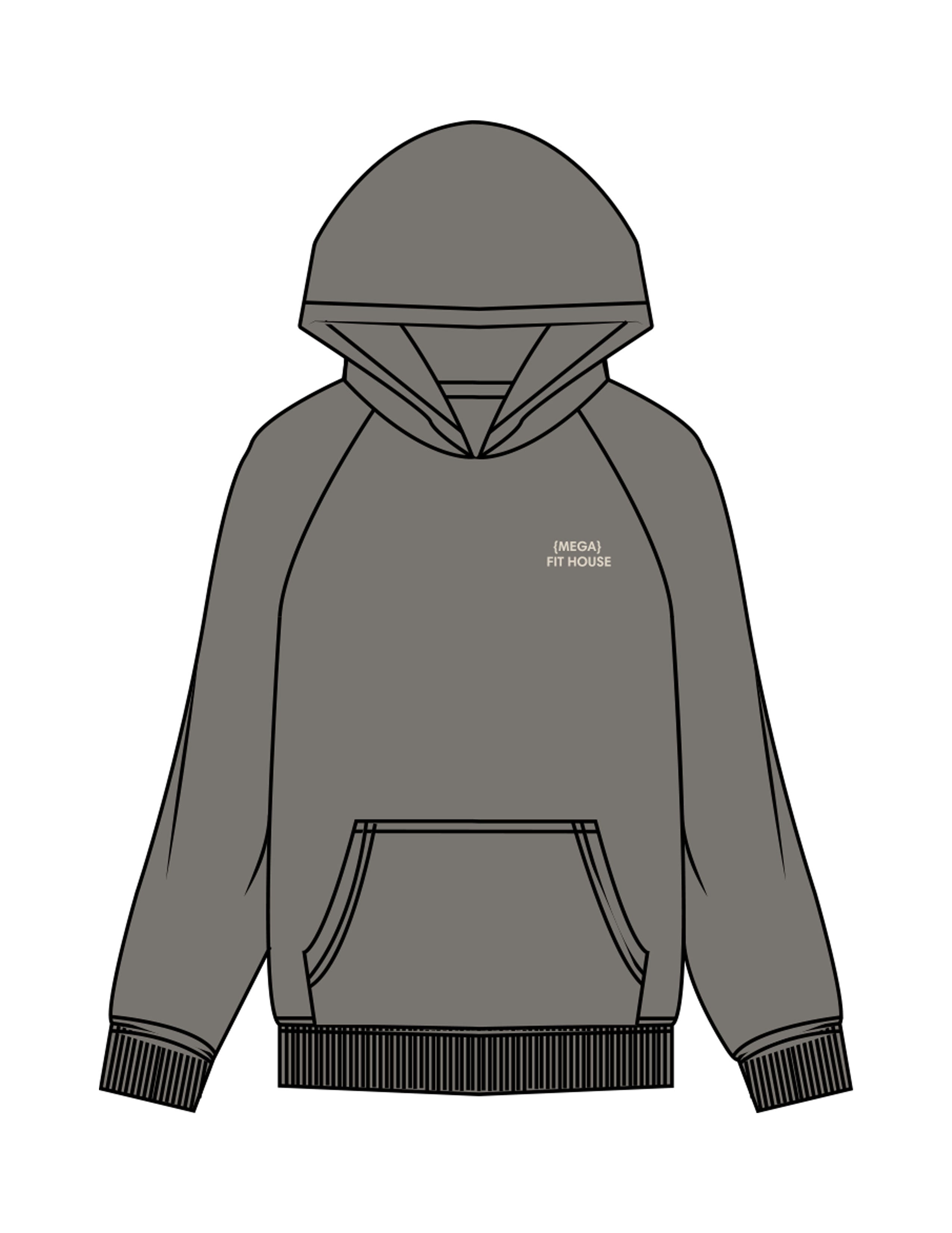 The Womens Hoodie - Washed Gray - Mega Fit House - Left Chest & Back Stacked - Printed - Off White