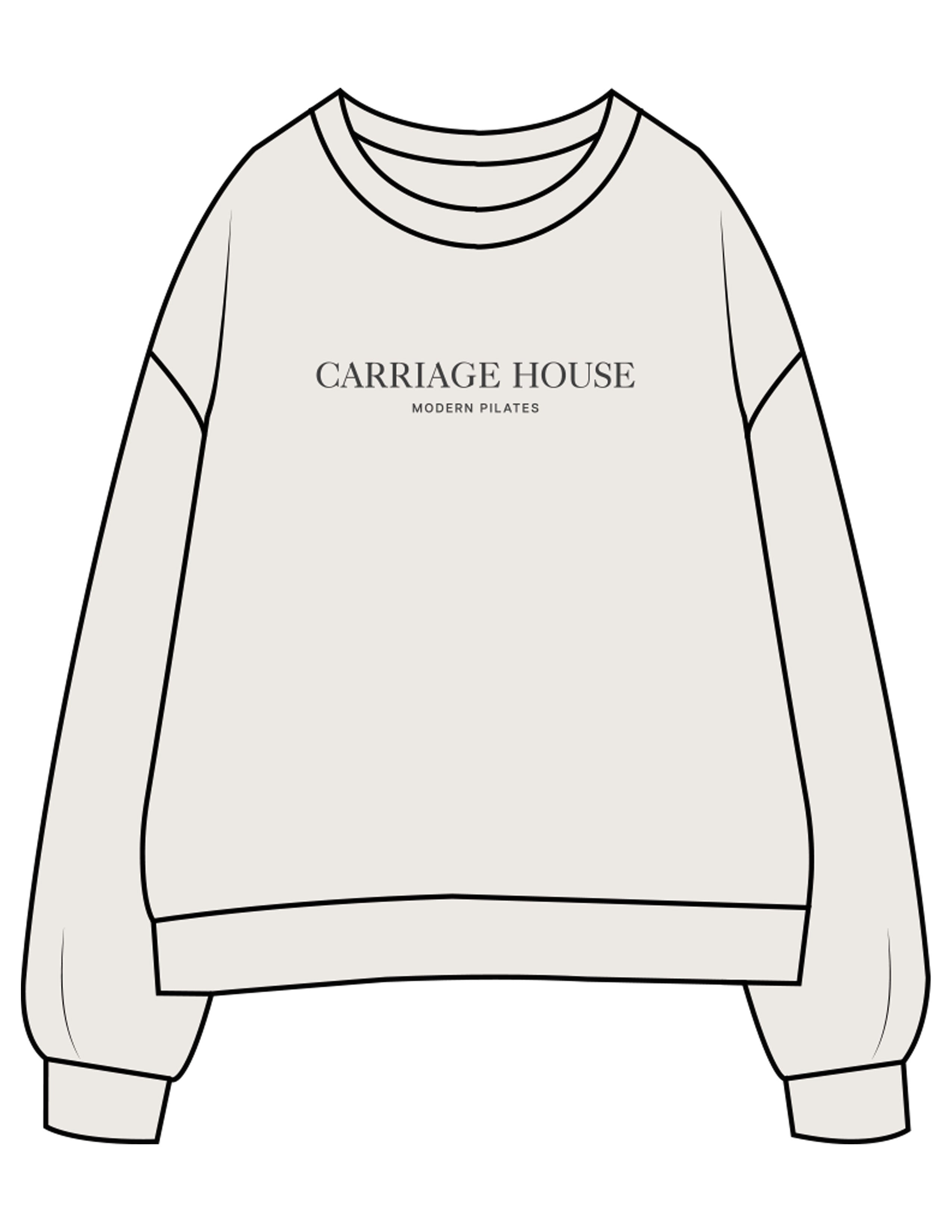 The Womens Crewneck - Bone - Carriage House - Center Chest Stacked - Printed - Charcoal