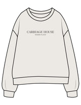 The Womens Crewneck - Bone - Carriage House - Center Chest Stacked - Printed - Charcoal