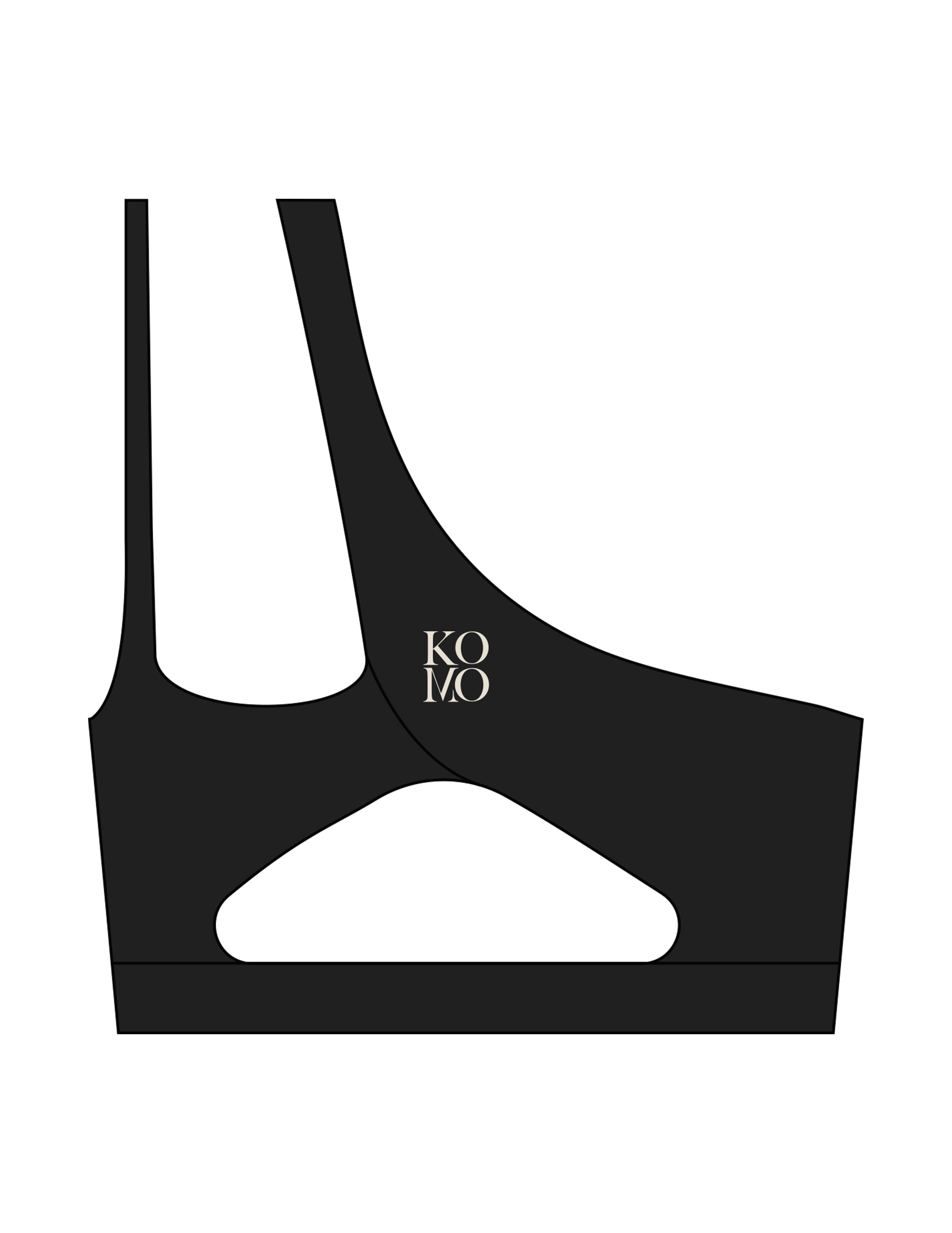The One Shoulder Bra - Black - Komo Studio - Center Back Stacked - Printed - Off White