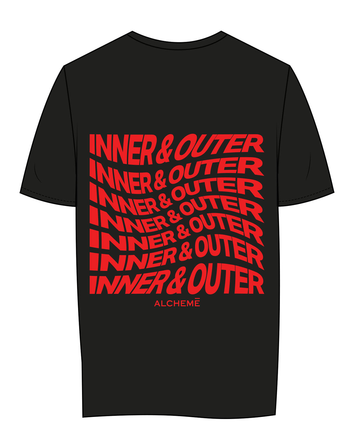 The Womens Tee - Black - ALCHEME - Left Chest & Center Back Stacked - Red