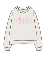 The Womens Crewneck - Bone - Poppys Pilates - Center Chest & Back Center Neckline - Printed - Full Color