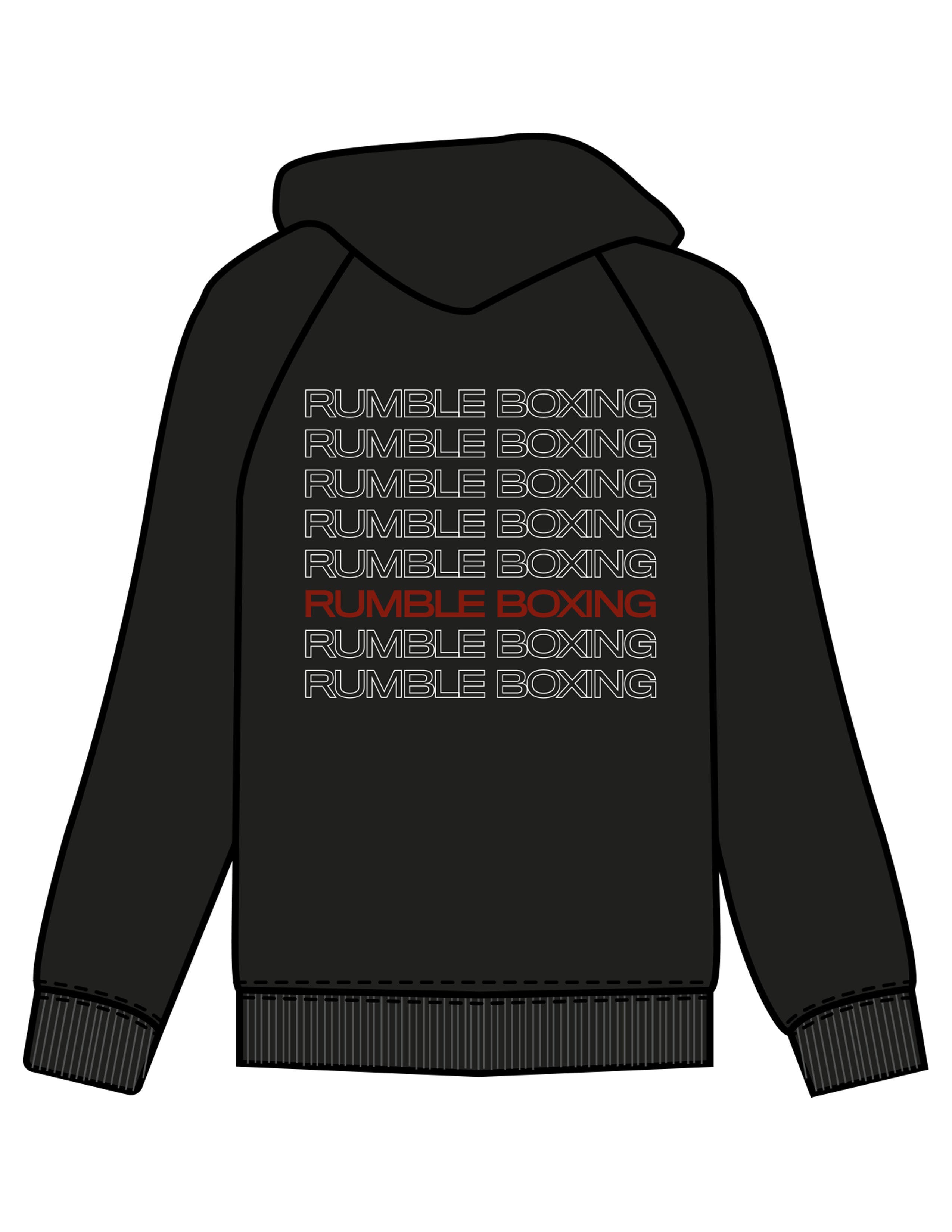 The Womens Zip Hoodie - Black - Rumble Core - Left Chest & Back Stacked - Printed - Full Color