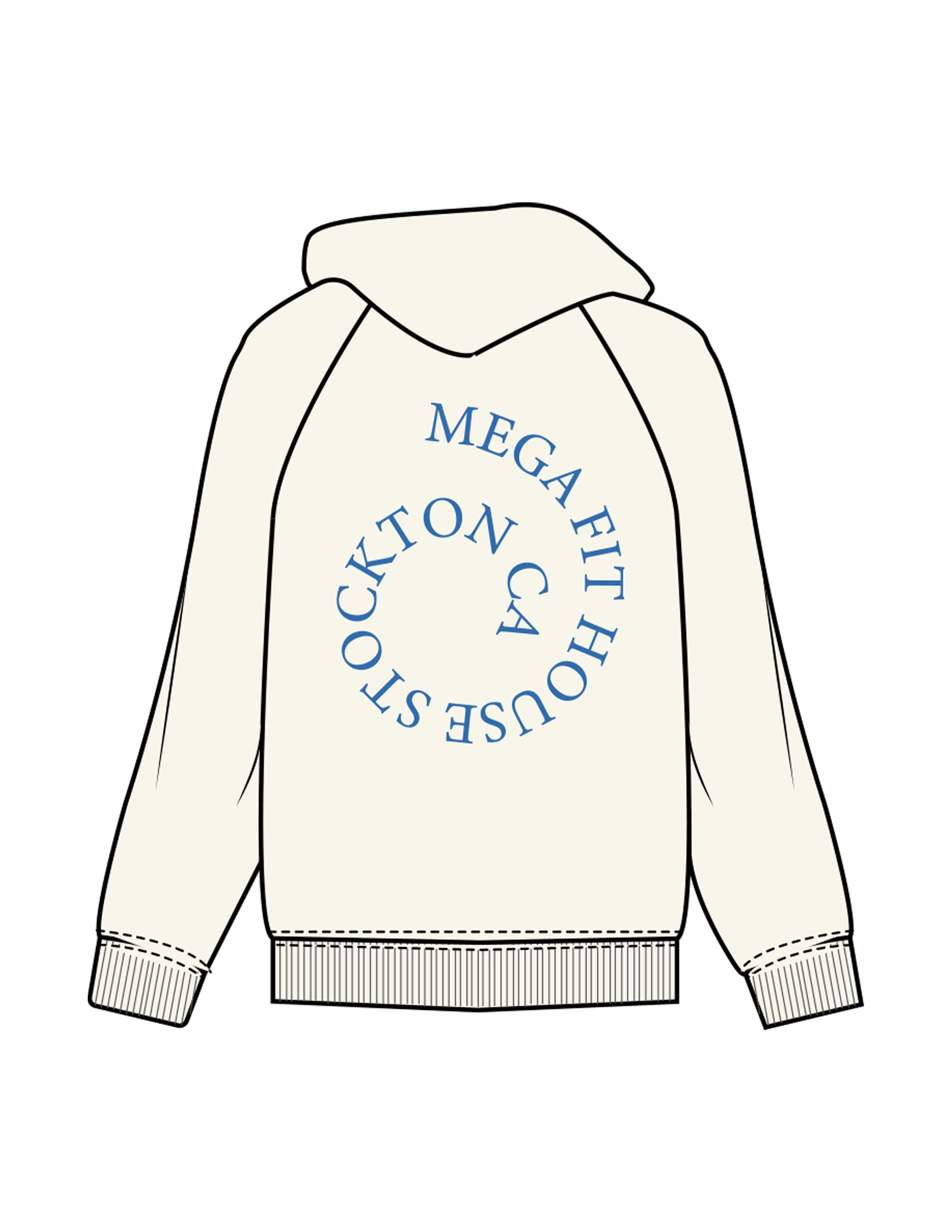 The Womens Heavyweight Hoodie - Off White - Mega Fit House - Upper Pocket & Back Spiral - Printed - Blue