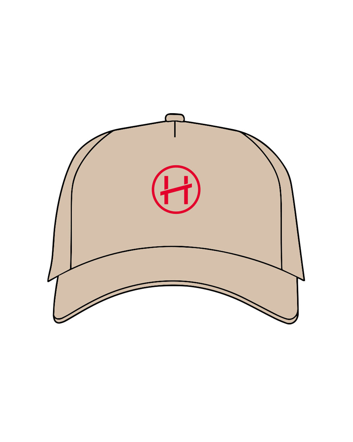 The 5 Panel Trucker Hat - Sand - Hughes Residential - Center Crown Round - Embroidered - Red