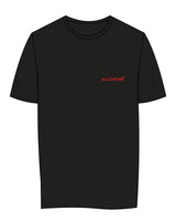 The Womens Tee - Black - ALCHEME - Left Chest & Center Back Stacked - Red