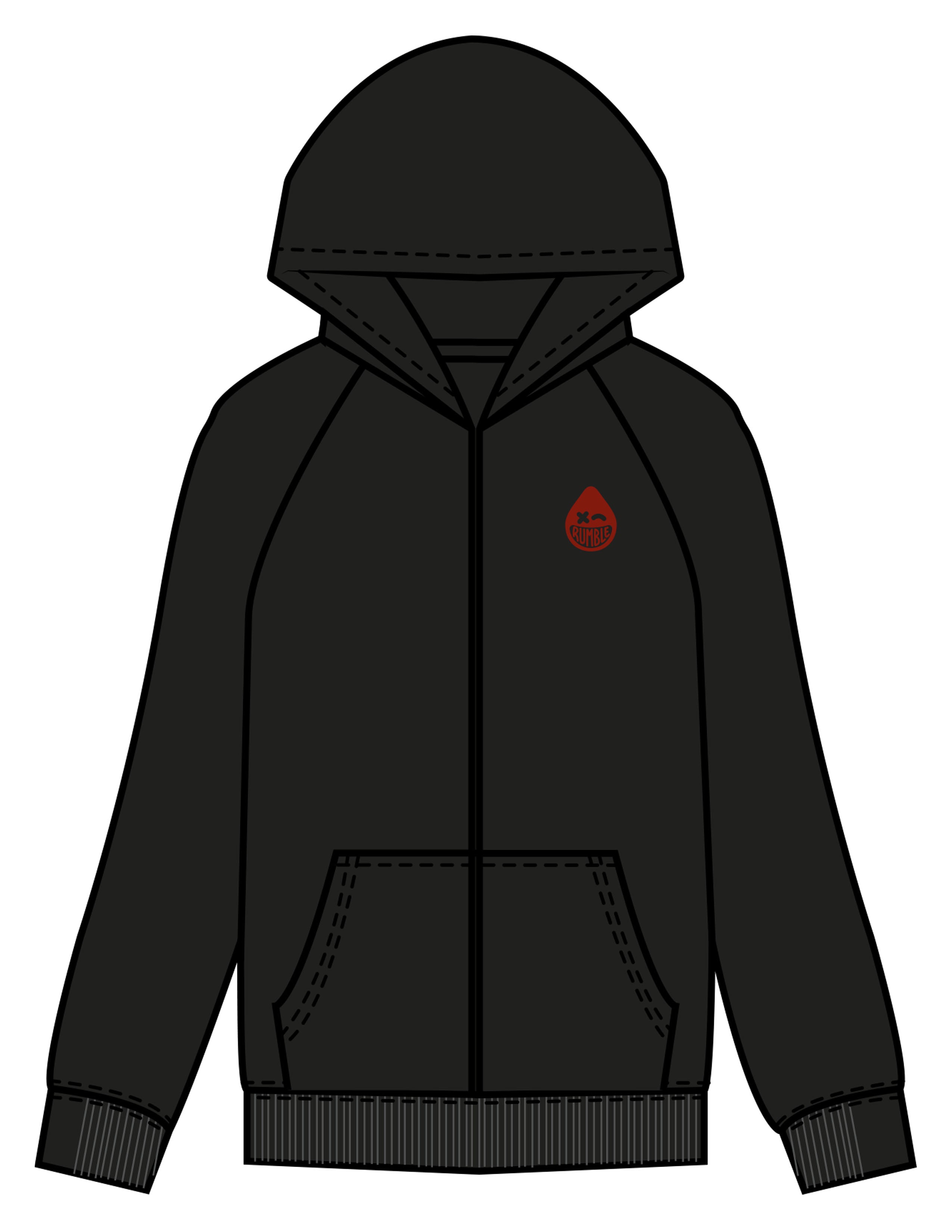 The Womens Zip Hoodie - Black - Rumble Core - Left Chest & Back Stacked - Printed - Full Color