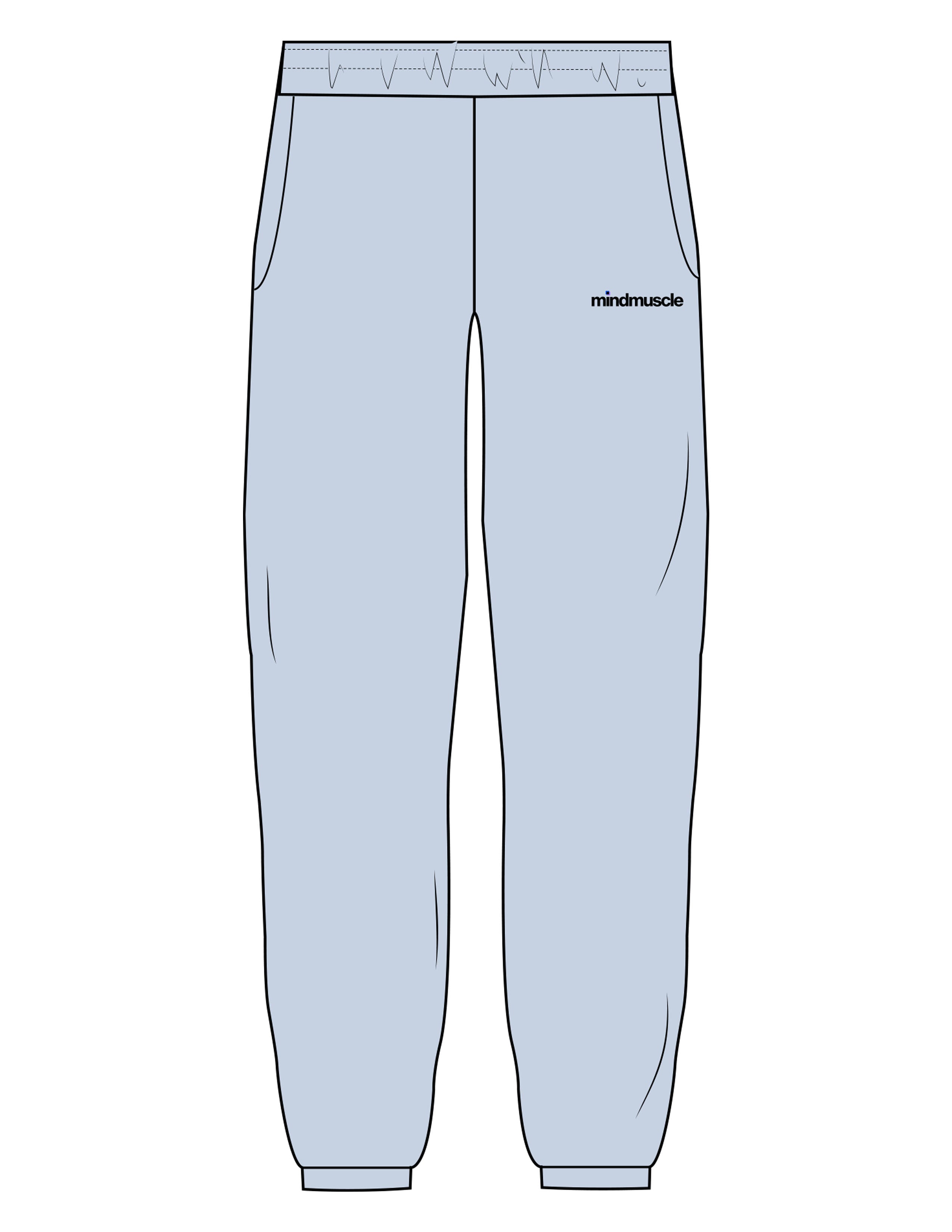 The Womens Sweatpants - Powder - Mind Muscle - Left Leg Text & Back Pocket Icon - Printed - Full Color