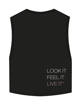 The Crop Muscle Tank - Black - The Studio MDR - Center Chest & Back Stacked - Printed - Full Color
