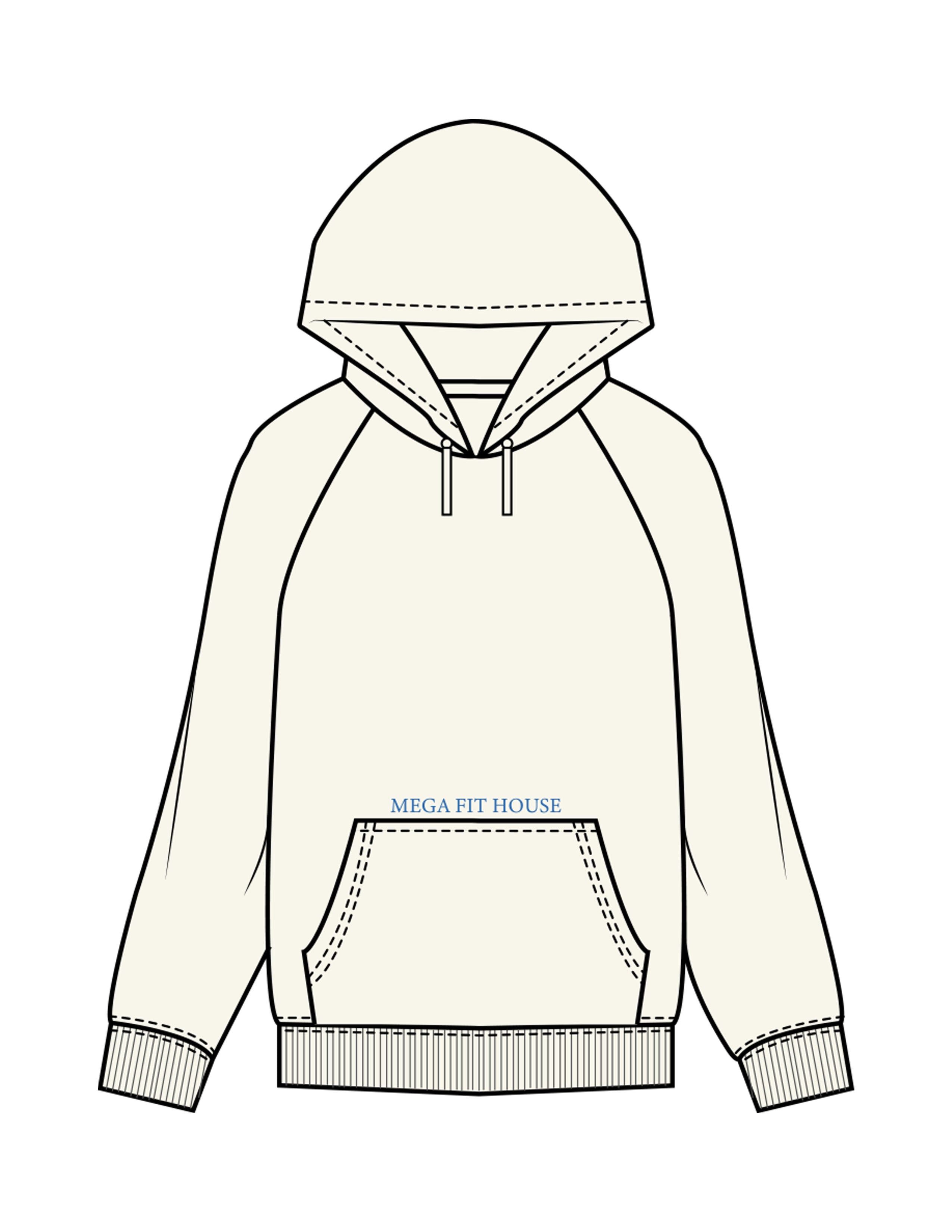 The Womens Heavyweight Hoodie - Off White - Mega Fit House - Upper Pocket & Back Spiral - Printed - Blue