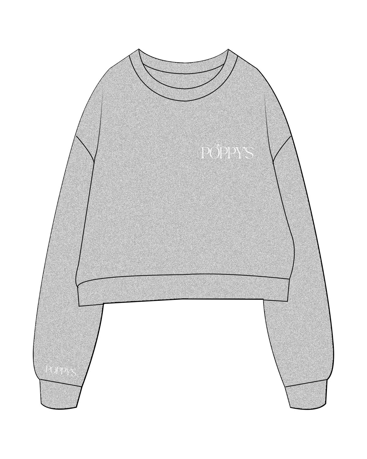 The Oversized Crop - Heather - Poppys Pilates - Left Chest & Right Wrist - EMBROIDERED - White