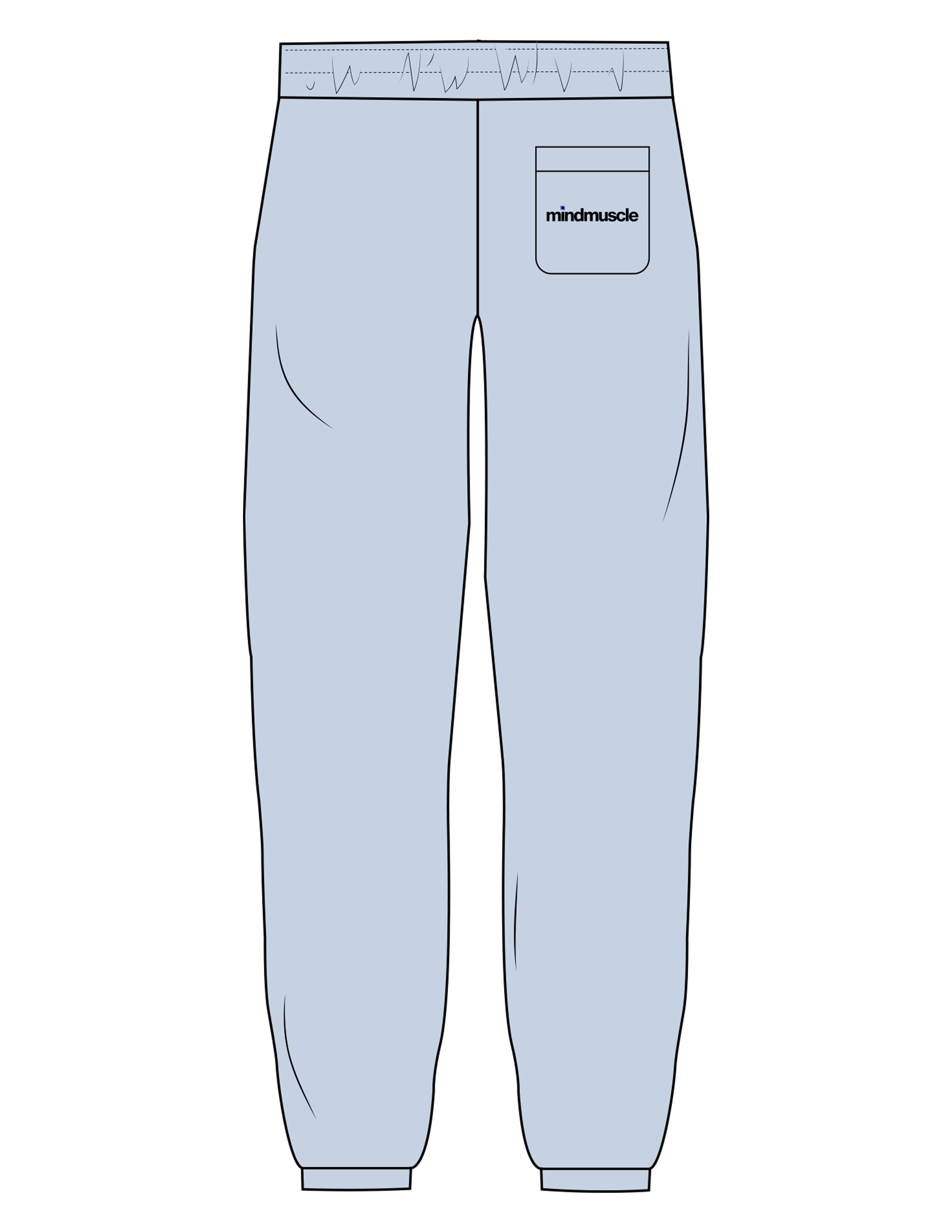 The Mens Sweatpants - Powder - Mind Muscle - Left Leg Icon & Back Pocket Text - Printed - Full Color