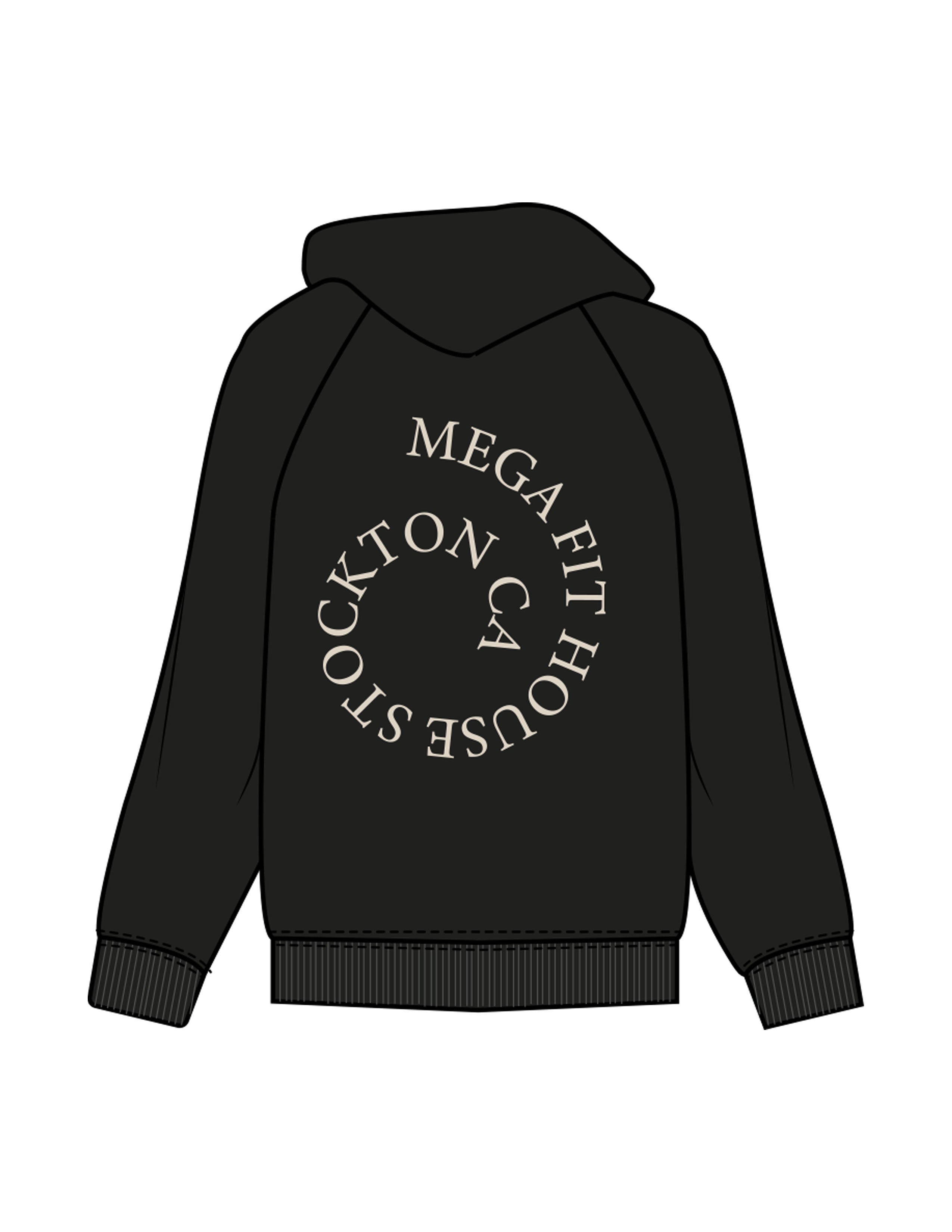 The Womens Heavyweight Hoodie - Black  - Mega Fit House - Upper Pocket & Back Spiral - Printed - Off White