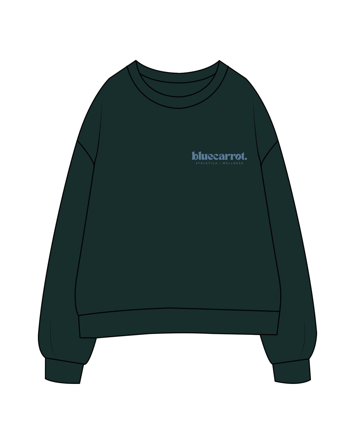 The Mens Crewneck - Pine Green - BlueCarrot - Left Chest Stacked - Printed - Blue