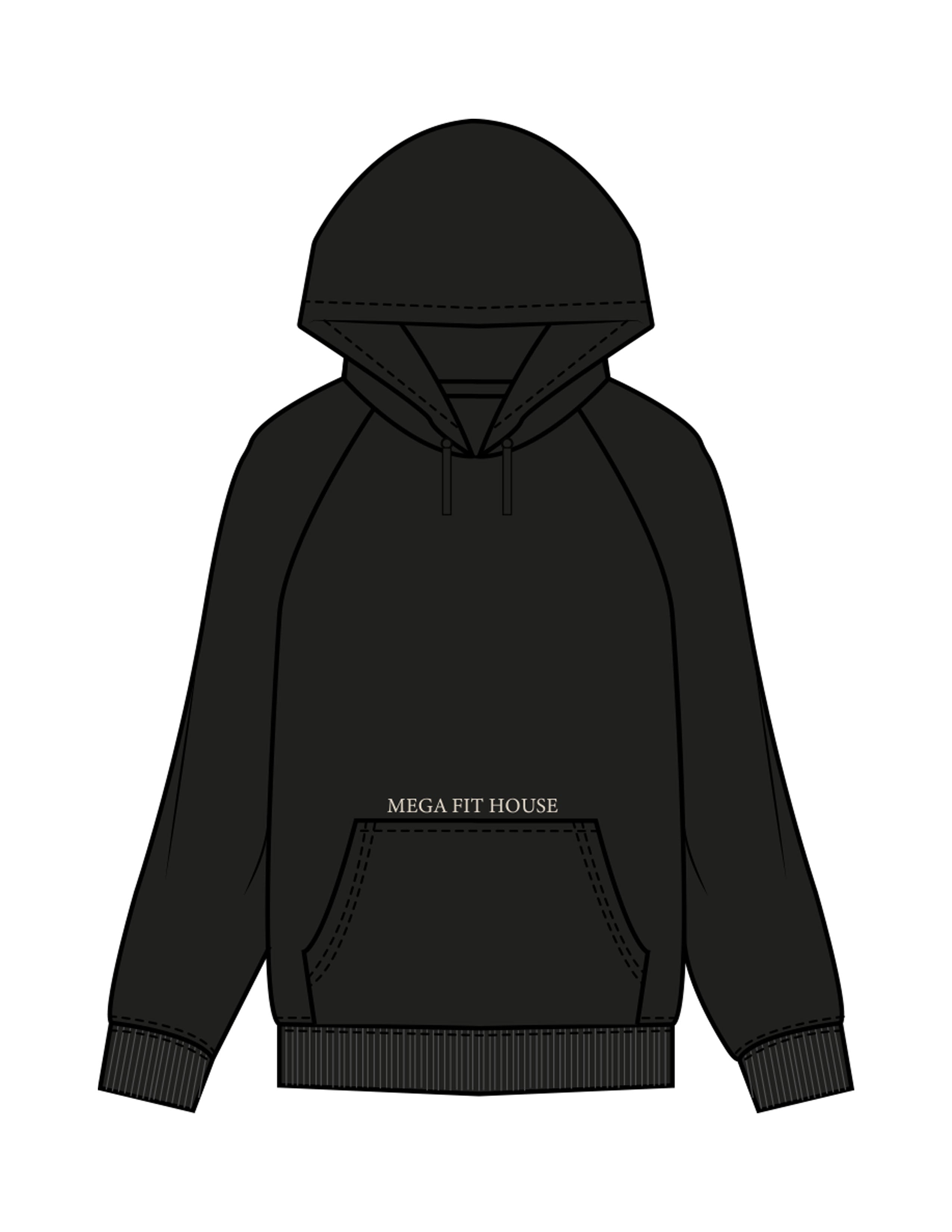 The Womens Heavyweight Hoodie - Black  - Mega Fit House - Upper Pocket & Back Spiral - Printed - Off White