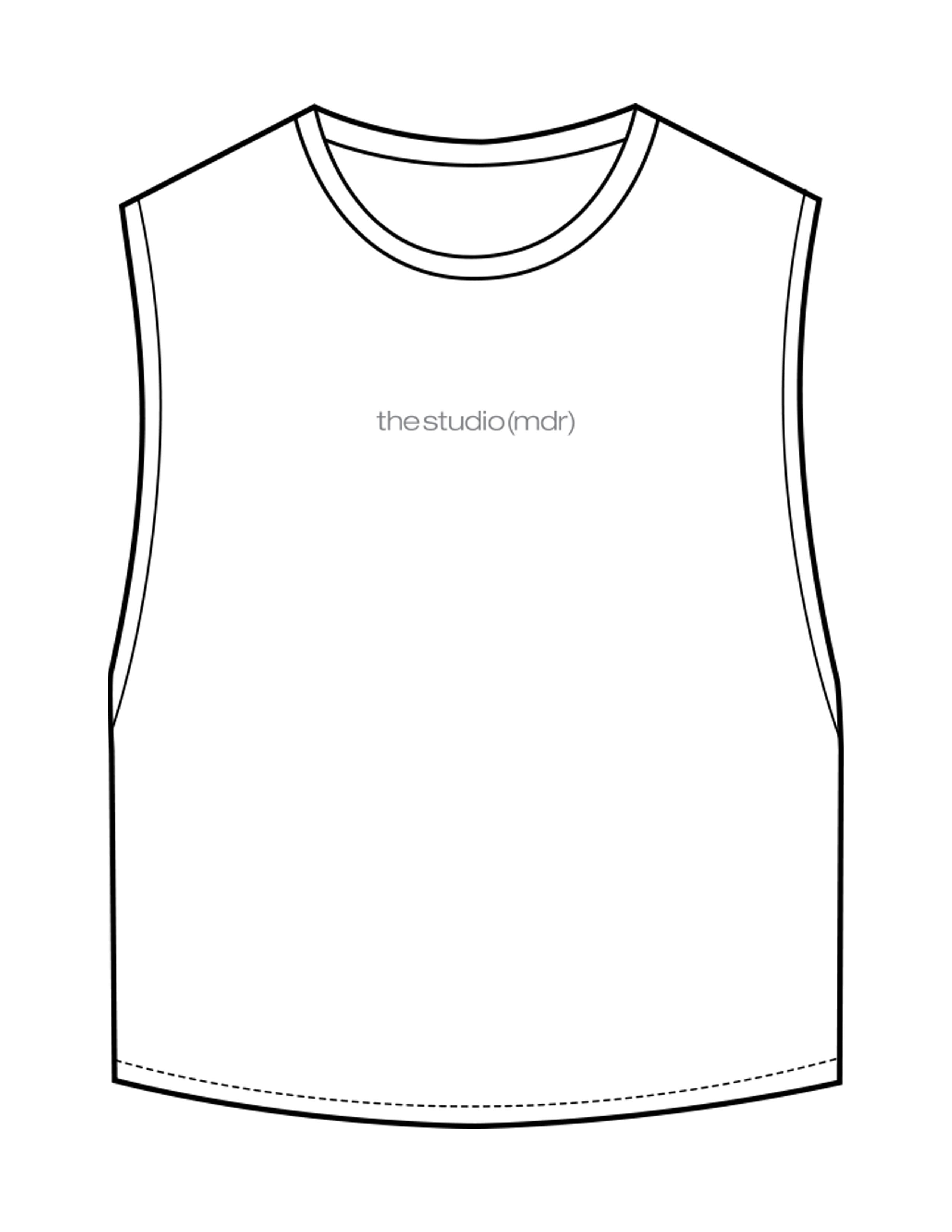 The Crop Muscle Tank - White - The Studio MDR - Center Chest & Back Stacked - Printed - Full Color
