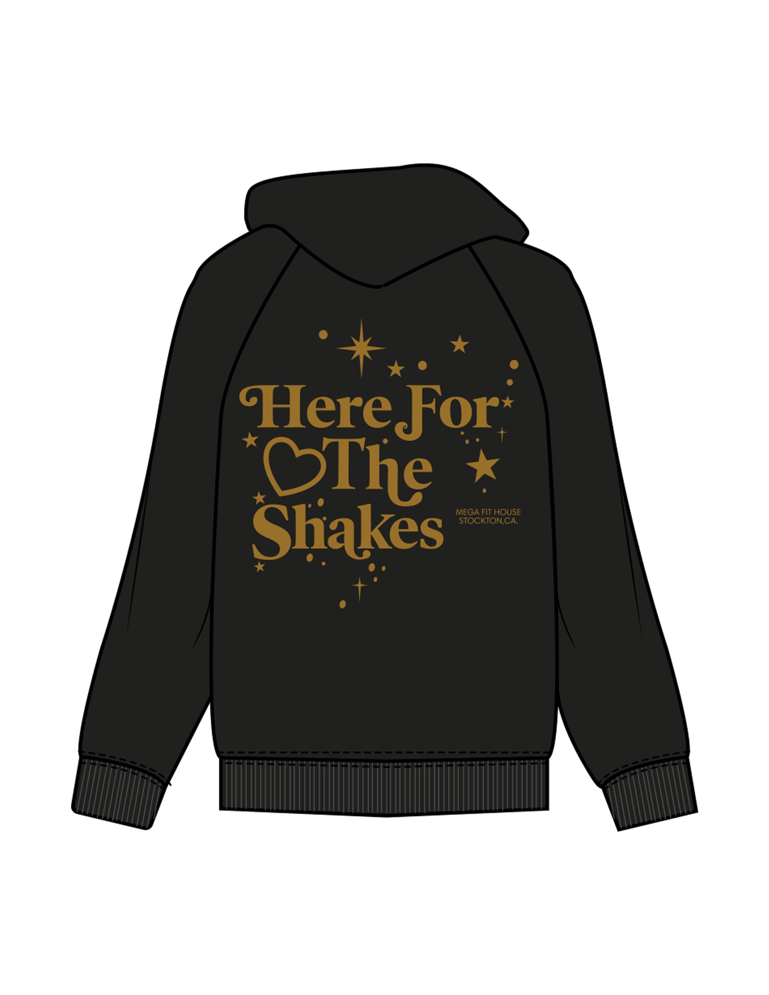 The Womens Zip Hoodie - Black - Mega Fit House - Left Chest & Back Stacked - Printed - Gold