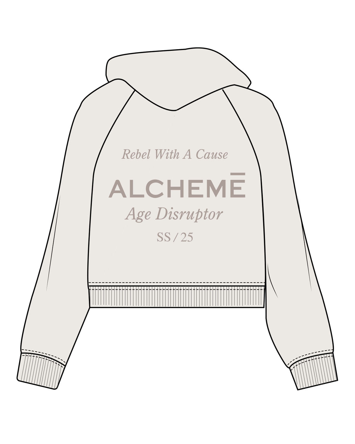 The Womens Crop Hoodie - Bone - ALCHEME - Left Chest & Center Back Stacked - Tone on Tone