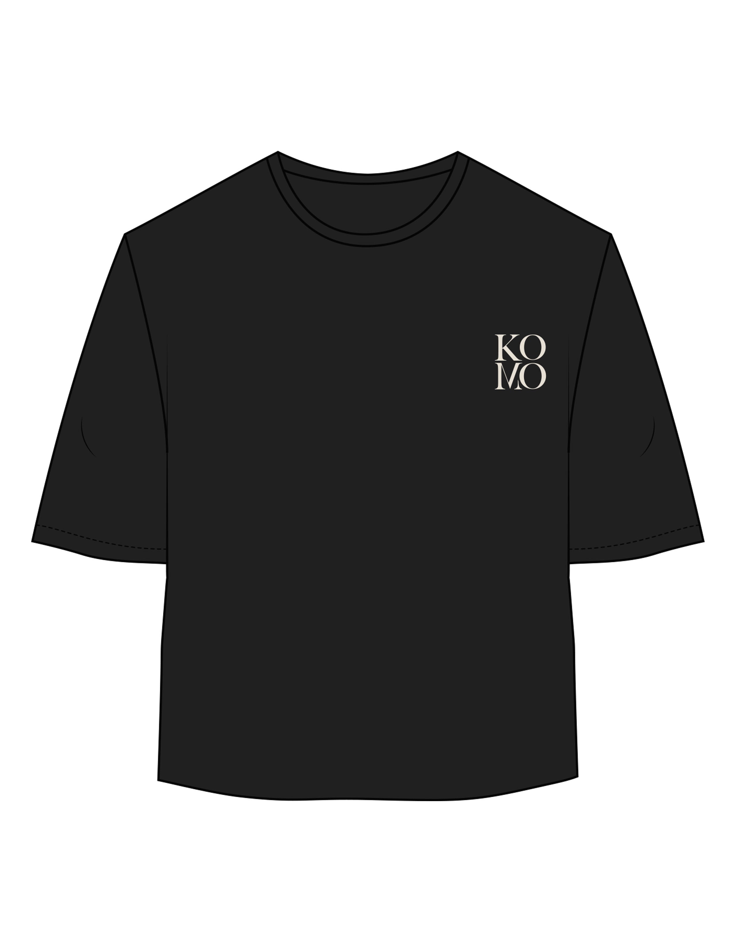 The Oversized Crop Tee - Black - Komo Studio - Left Chest Stacked & Upper Back - Printed - Off White
