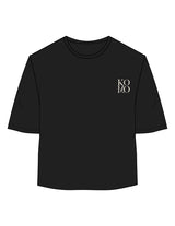 The Oversized Crop Tee - Black - Komo Studio - Left Chest Stacked & Upper Back - Printed - Off White