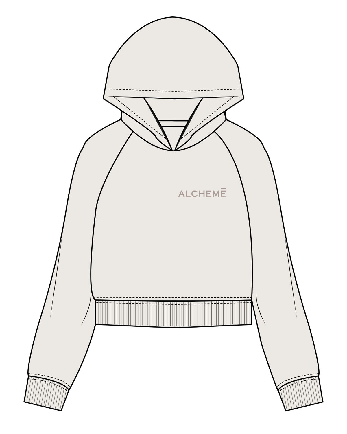 The Womens Crop Hoodie - Bone - ALCHEME - Left Chest & Center Back Stacked - Tone on Tone
