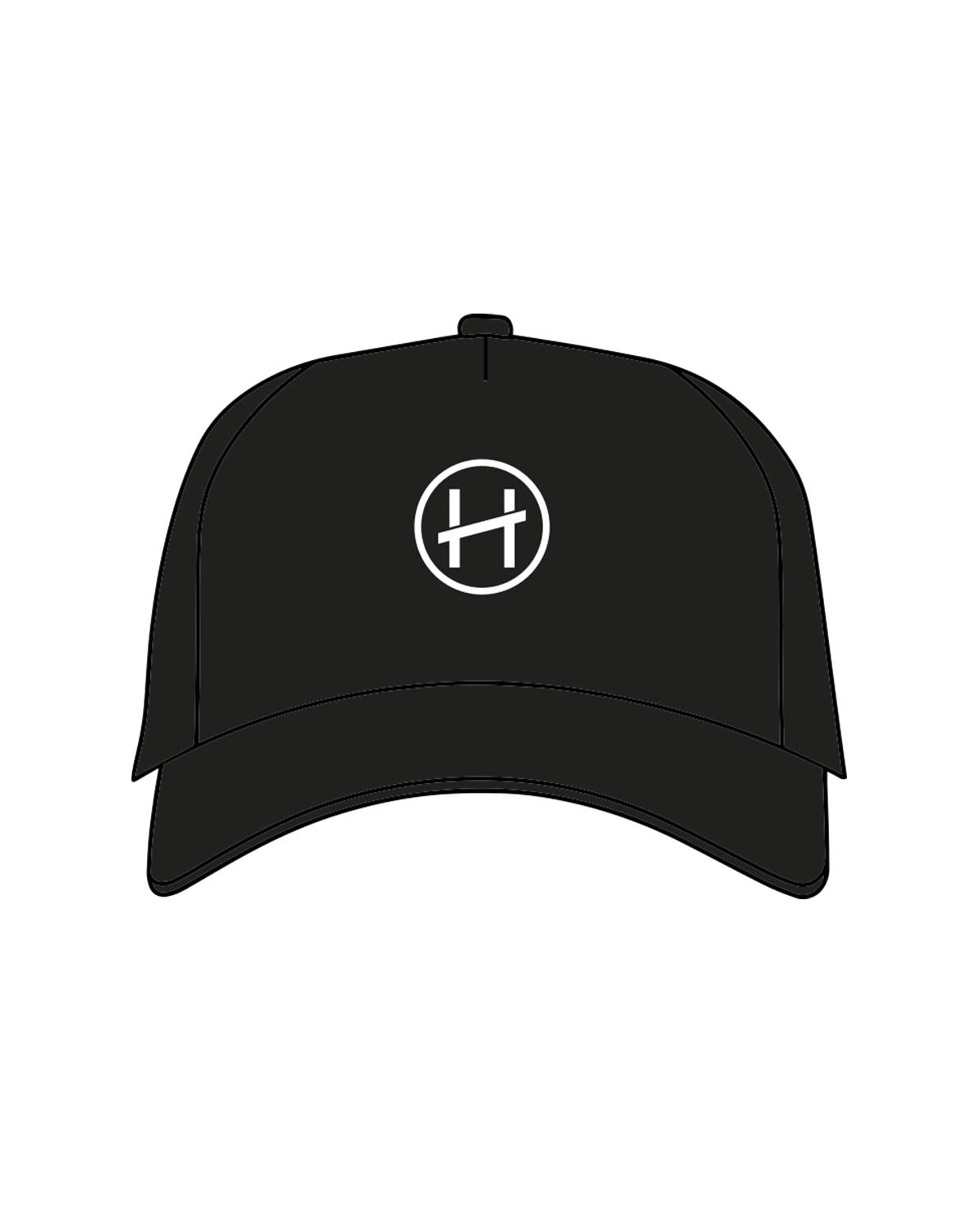 The Trucker Hat - Black - Hughes Residential - Center Crown Round - Embroidered - White
