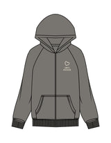 The Womens Zip Hoodie - Washed Gray - Mega Fit House - Left Chest & Back Stacked - Printed - Off White