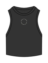 The Ribbed Crop Tank - Washed Black - Mega Fit House - Center Chest Round - Embroidered - Off White