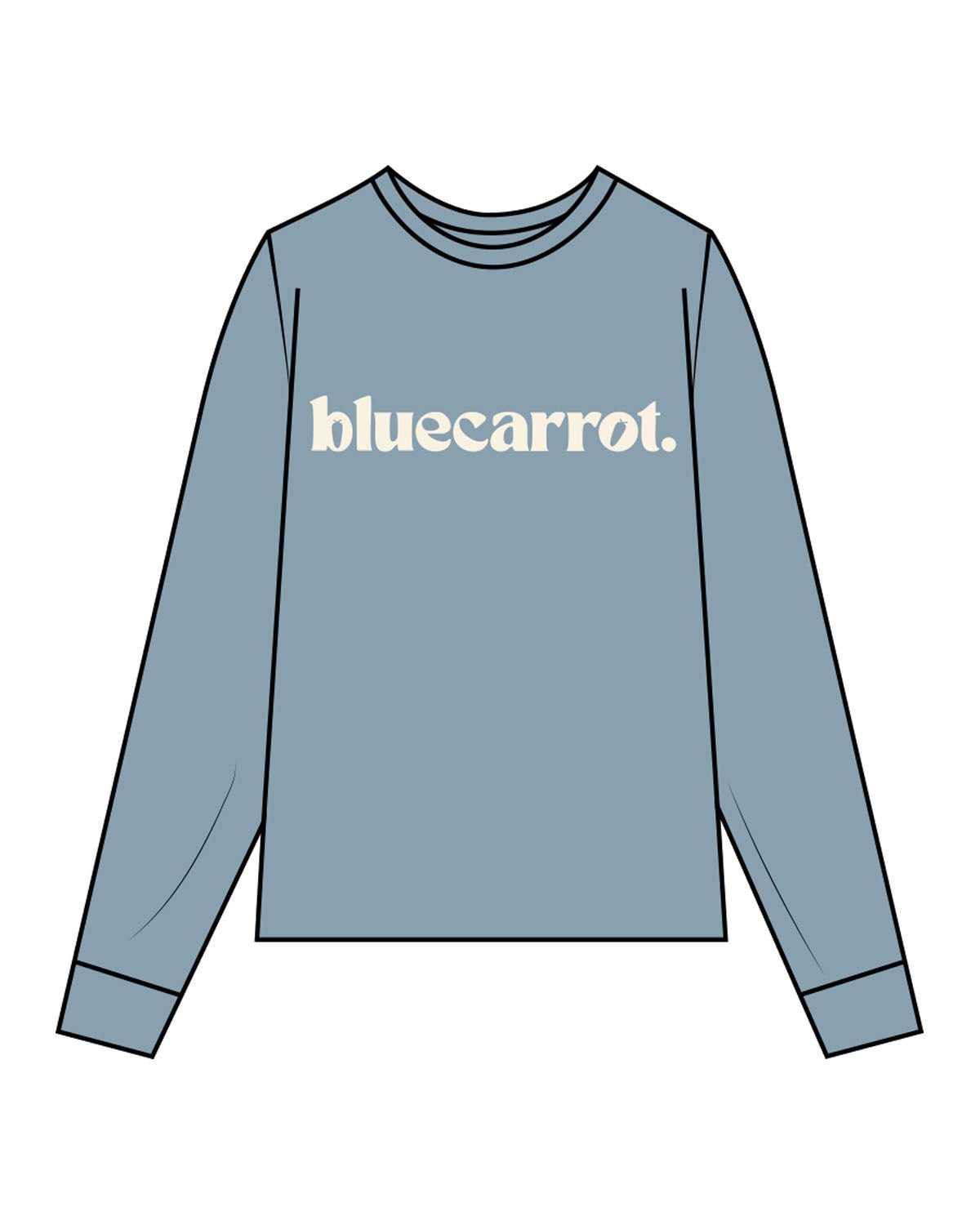 The Unisex Midweight Long Sleeve - Ice Blue - BlueCarrot - Center Chest - Printed - Off white