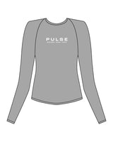 The Womens Sporty Long Sleeve - Grey - Pulse 712 - Center Chest Stacked - Printed - White