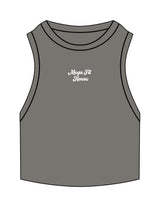 The Ribbed Crop Tank - Washed Gray - Mega Fit House - Center Chest Stacked - Embroidered - White