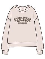 The Midweight Unisex Crewneck - Washed Ivory - enCore Pilates - Center Chest Stacked - Printed - Brown