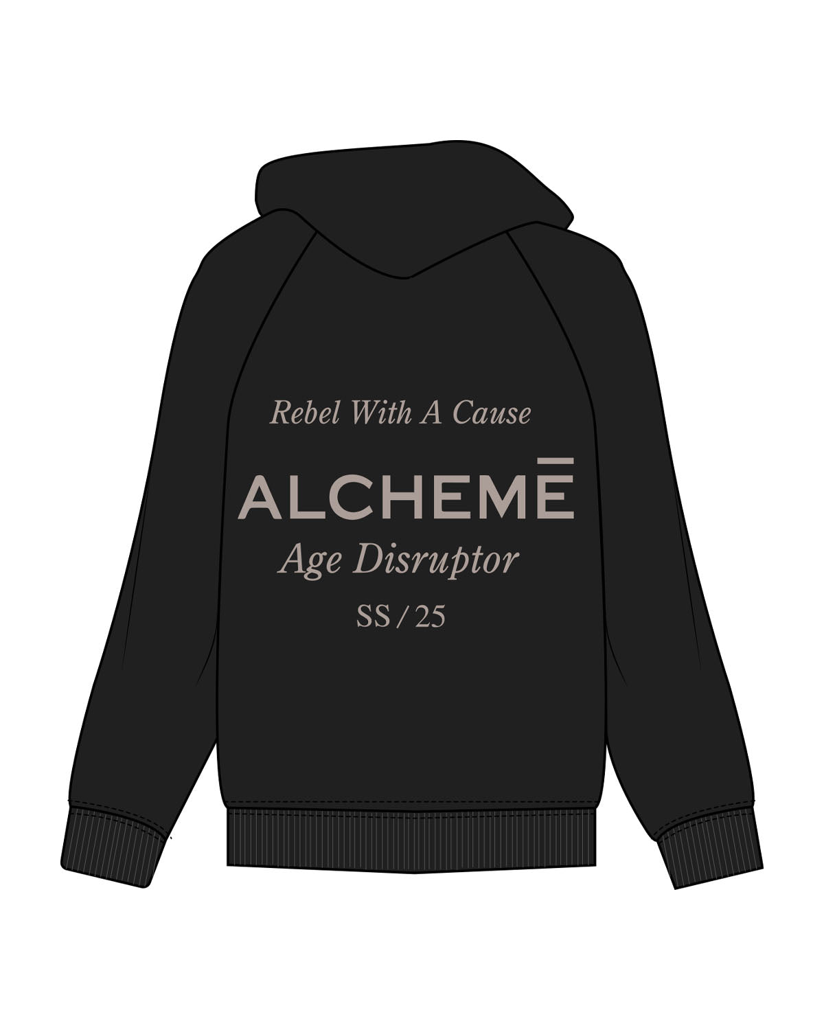 The Mens Hoodie - Black - ALCHEME - Left Chest & Center Back Stacked - Bone