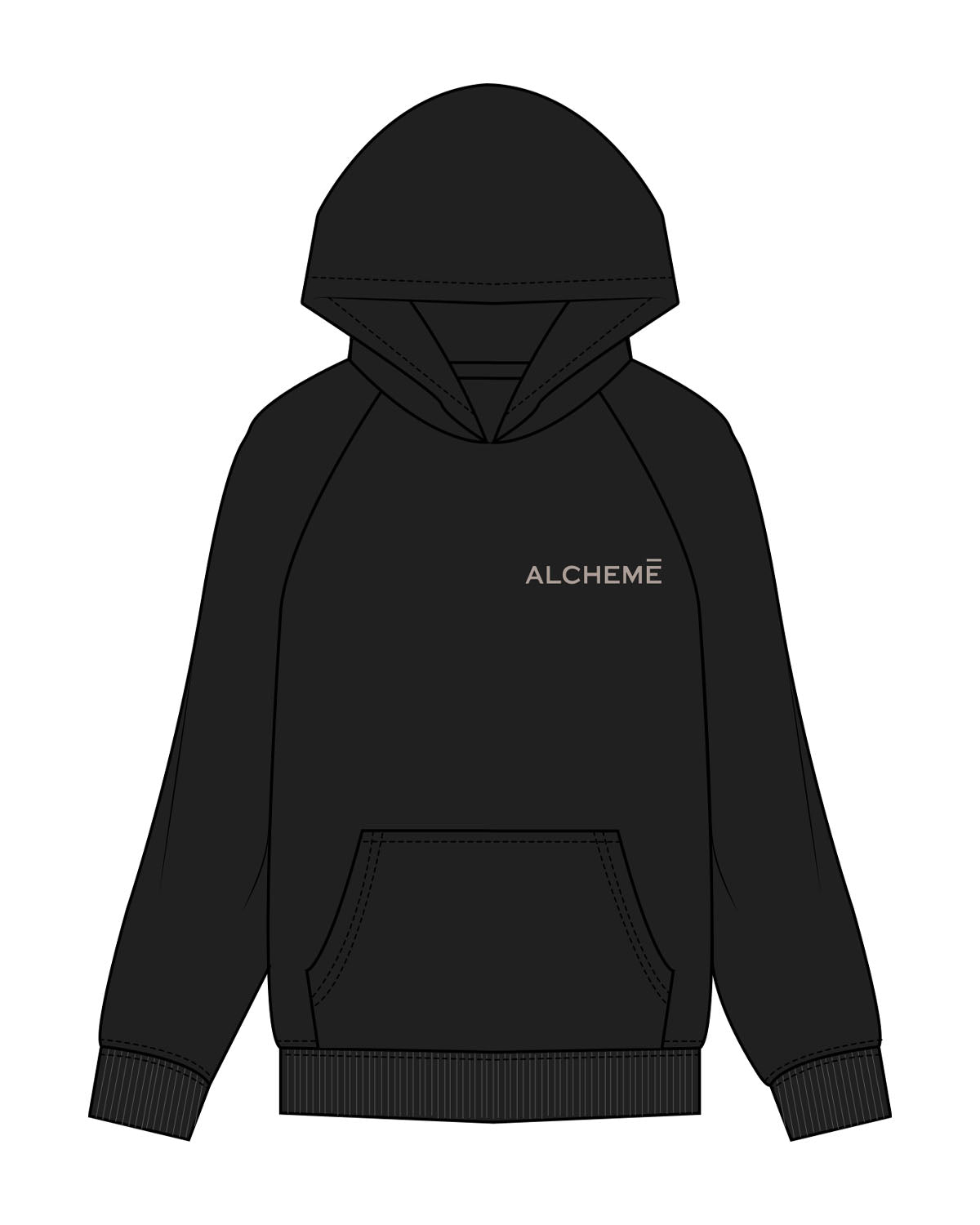 The Mens Hoodie - Black - ALCHEME - Left Chest & Center Back Stacked - Bone