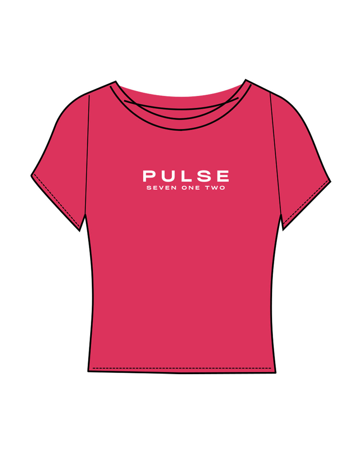 The Sporty Crop Short Sleeve - Pink - Pulse 712 - Center Chest Stacked - Printed - White