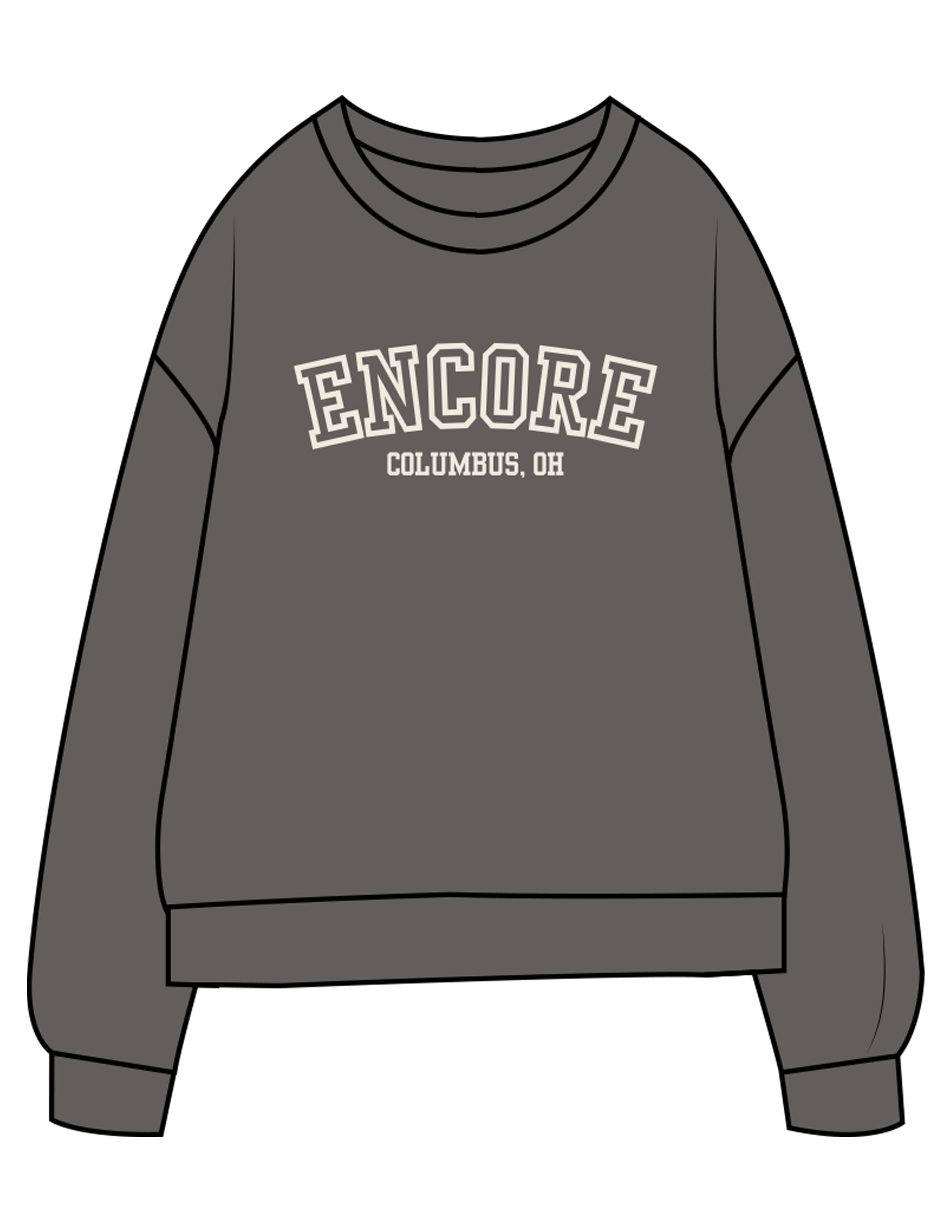 The Midweight Unisex Crewneck - Washed Black - enCore Pilates - Center Chest Stacked - Printed - Off White