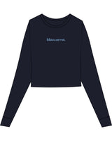 The Micro Rib Crop Long Sleeve - Navy - BlueCarrot - Center Chest - Printed - Blue
