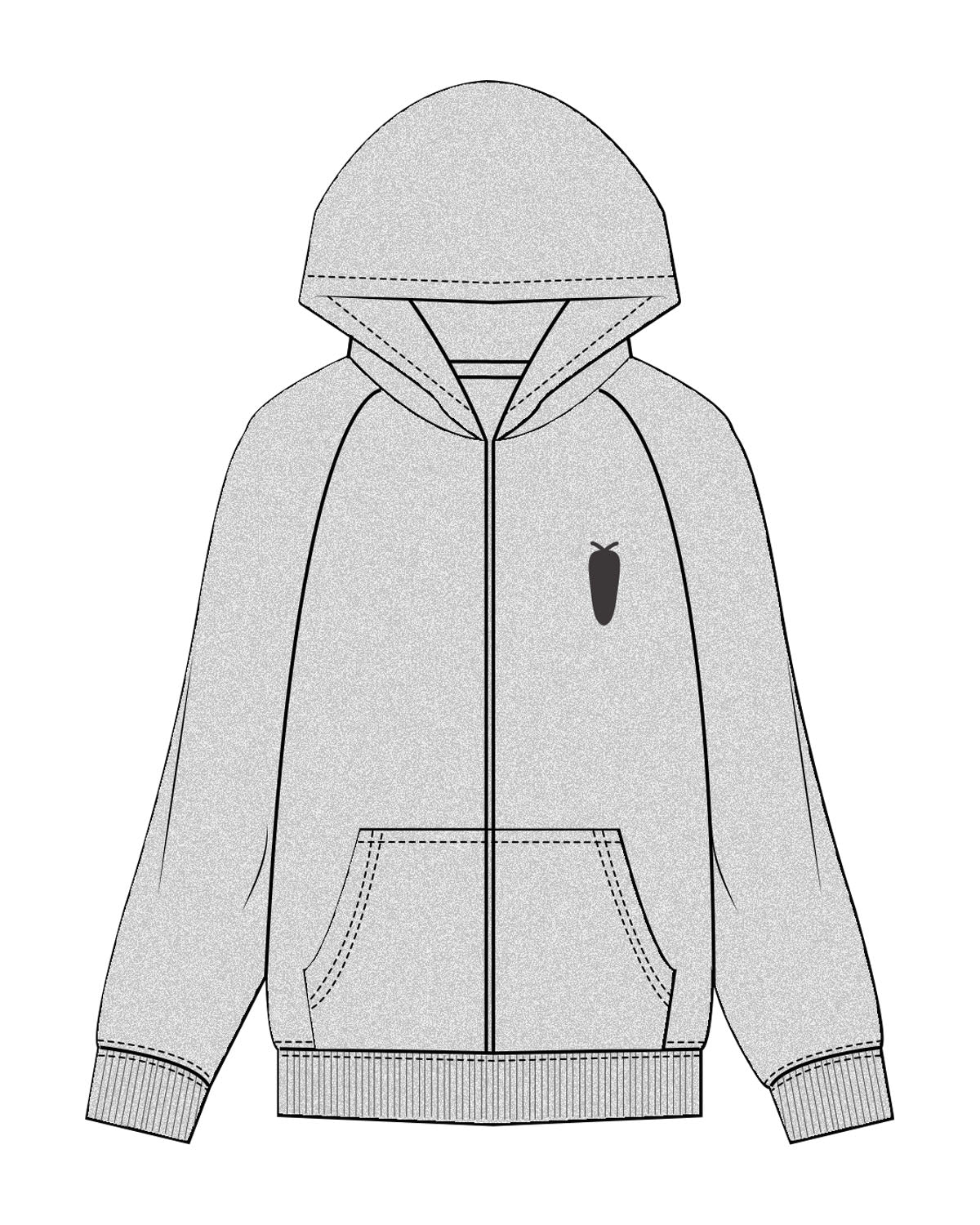 The Womens Zip Hoodie - Heather - BlueCarrot - Left Chest - Printed - Washed Black