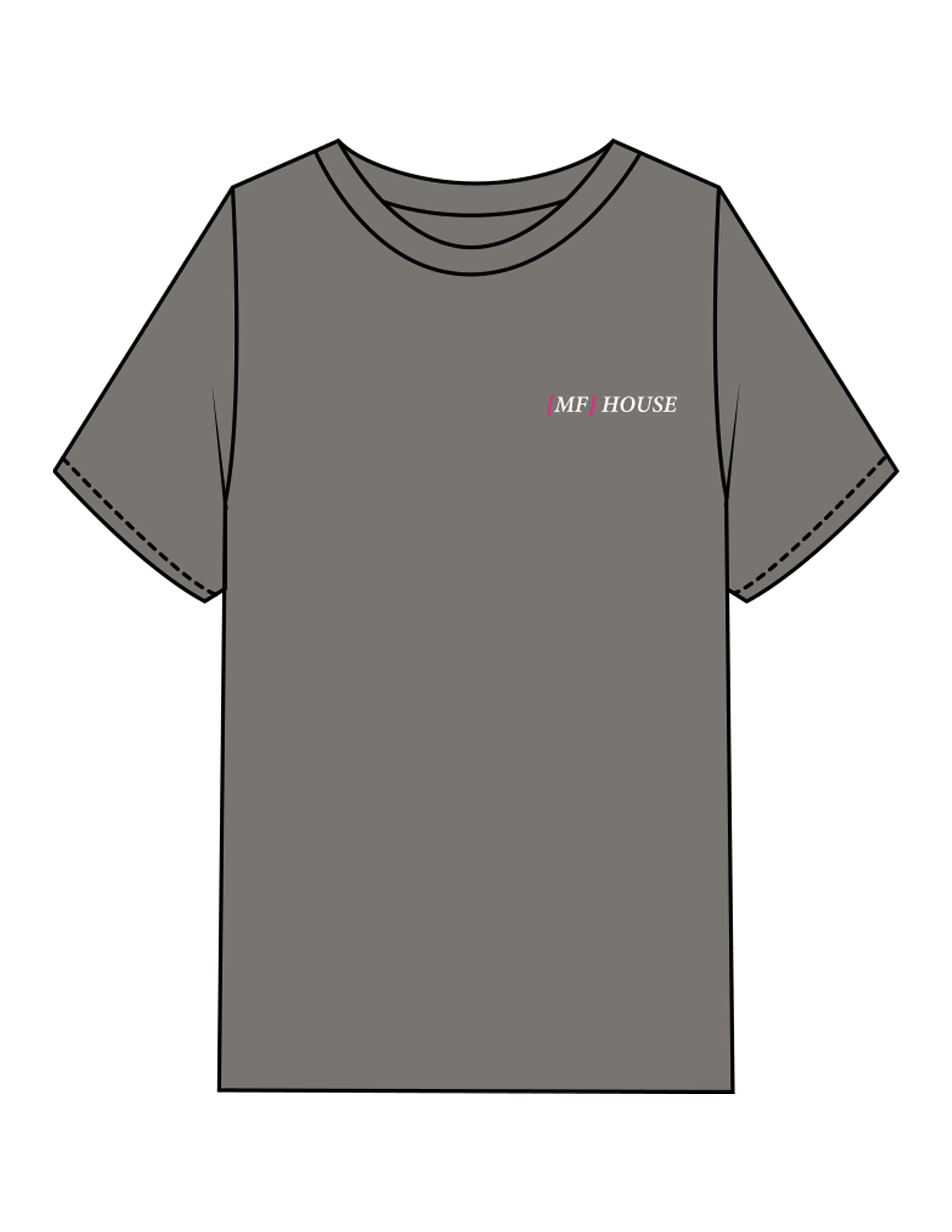 The Womens Heavyweight Tee - Washed Gray - Mega Fit House - Left Chest & Back Spine Stacked - Printed - Full Color