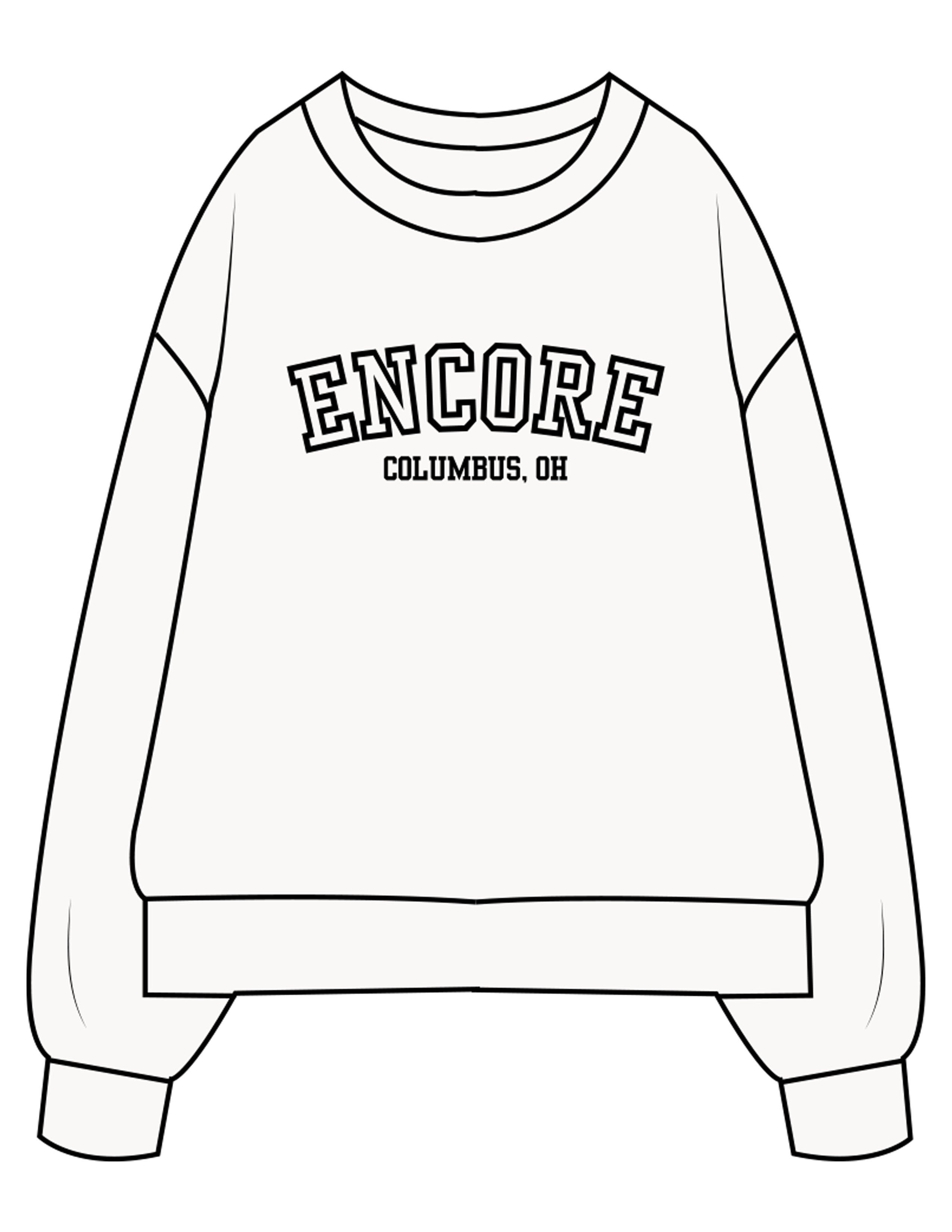 The Mens Heavyweight Crewneck - Off White - enCore Pilates - Center Chest Stacked - Printed - Black