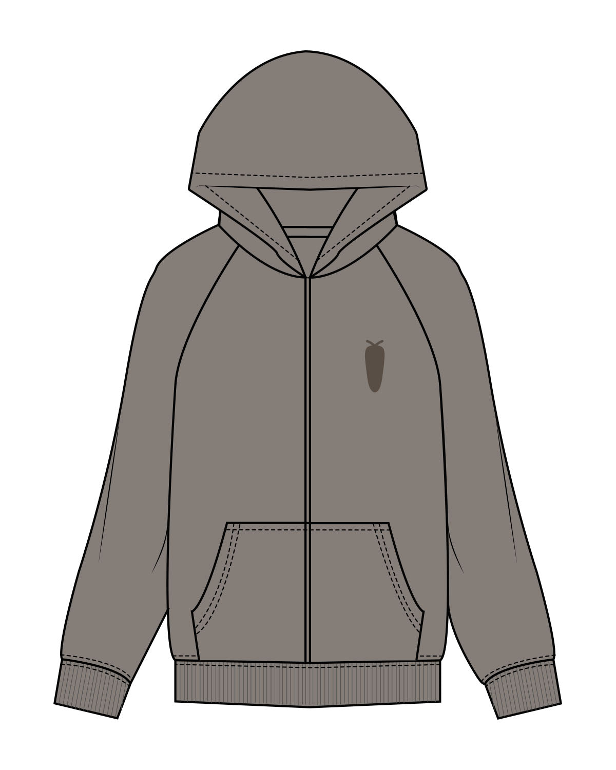The Womens Zip Hoodie - Washed Gray - BlueCarrot - Left Chest - Printed - Tone on Tone