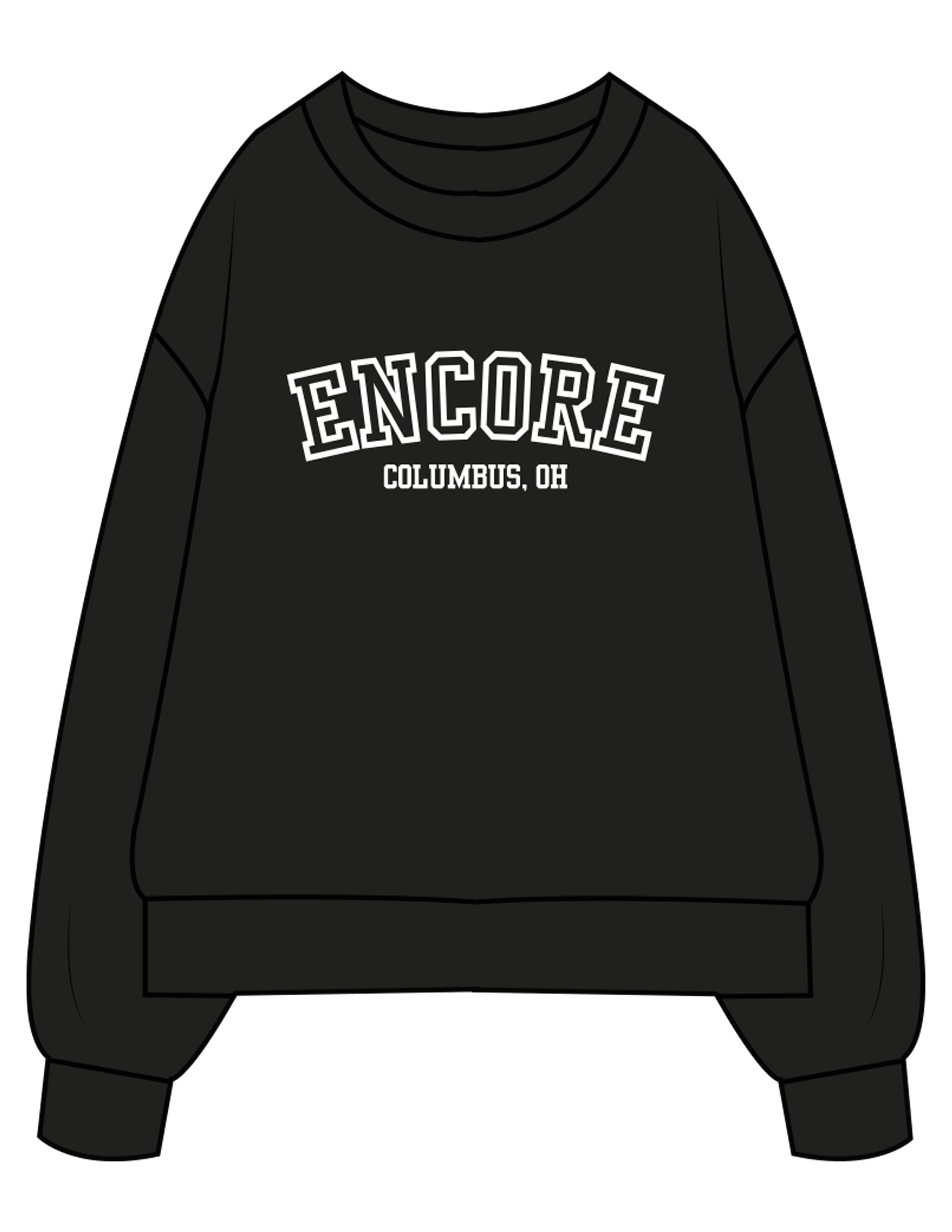 The Mens Heavyweight Crewneck - Black - enCore Pilates - Center Chest Stacked - Printed - White