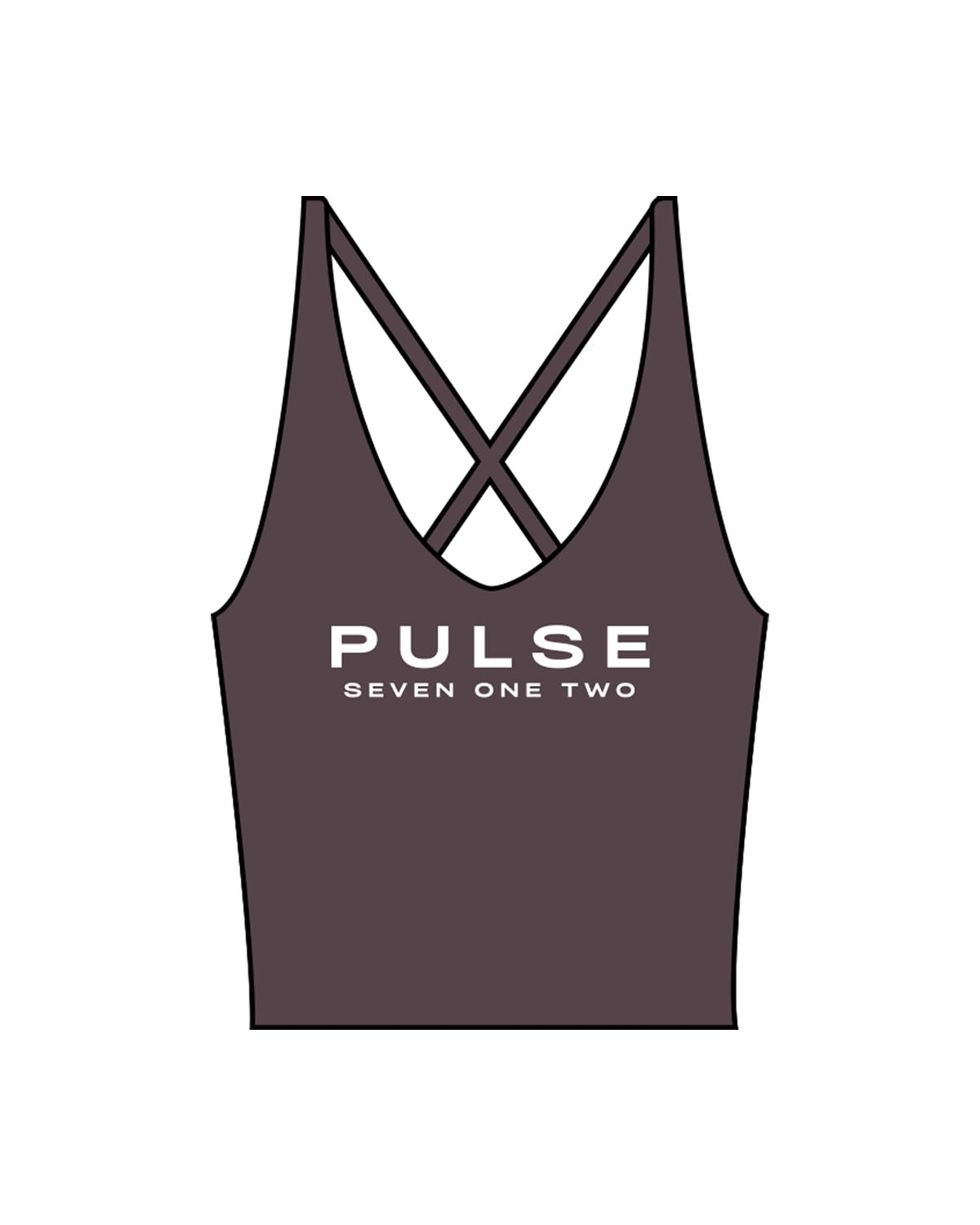 The Sporty Strappy Tank - Purple - Pulse 712 - Center Chest Stacked - Printed - White