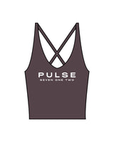 The Sporty Strappy Tank - Purple - Pulse 712 - Center Chest Stacked - Printed - White
